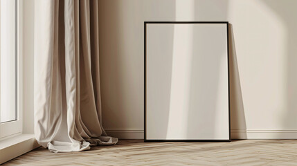 mock up poster frame in modern interior background, living room, Minimalistic style, 3D render, 3D illustration