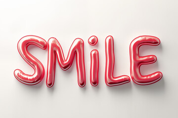 Word Smile made from pink inflated foil on white background - 784719894