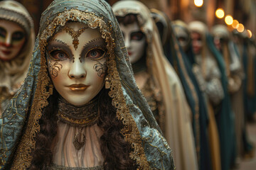Portraying characters from medieval history at a masquerade ball - obrazy, fototapety, plakaty