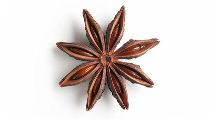 Star anise with seeds on isolated white background, top view
