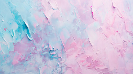 Abstract soft pink and blue oil painting background with textured brush strokes. Pastel colors. Soft, gentle and dreamy atmosphere. Texture art for wall decoration in home or office space. Closeup 