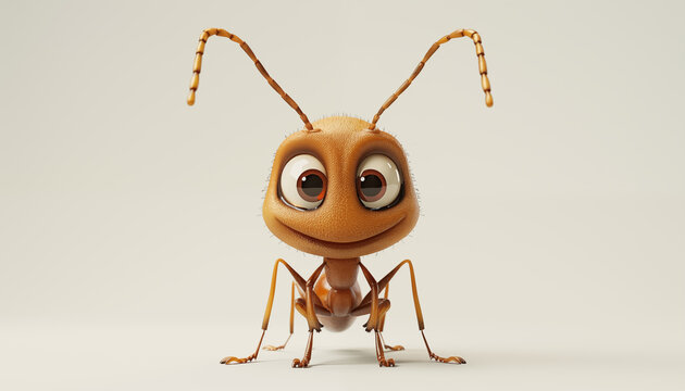 cute brown cartoon ant, 3d illustration, character on a white background