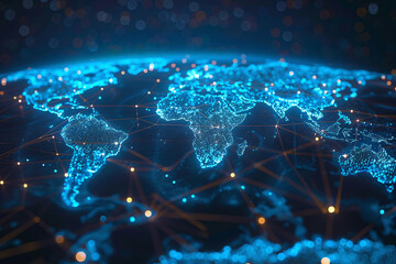 Naklejka premium Global Connectivity: A Glowing Network of Telecom Towers and Technological Interconnections