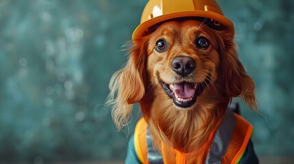 Puppy Foreman: Safety First! 🐾👷‍♂️🛠️. Concept Puppy Training Tips, Pet Safety Equipment, Foreman Paws, Construction-Themed Toys, Paws on the Job - obrazy, fototapety, plakaty