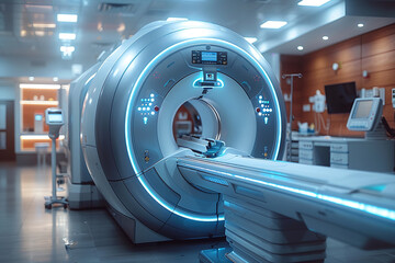 Cutting-edge Magnetic Resonance Imaging (MRI) Scan Machine at Work in Hospital Radiology Department - obrazy, fototapety, plakaty
