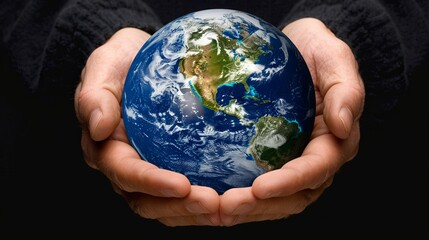 Person holds the Earth between their hands.