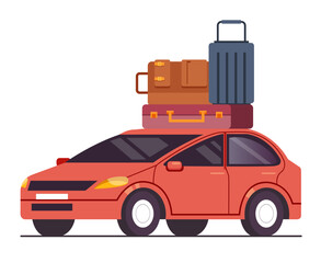 Naklejka premium Car with bags on roof vacation trip. Vector flat cartoon graphic design illustration