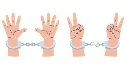 Prison handcuffed hand handcuff punishment isolated set. Vector design graphic illustration