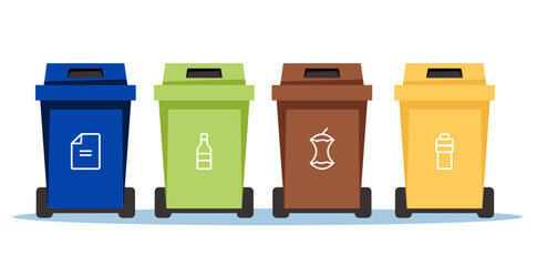 Sorting waste garbage separate trash container isolated set. Vector graphic design illustration