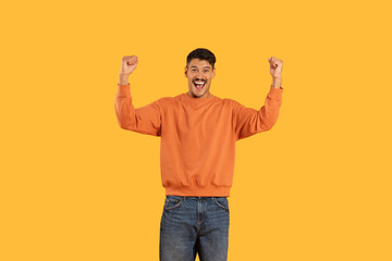 Happy man with moustache giving thumbs up - obrazy, fototapety, plakaty