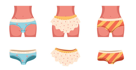 Underwear underwear underpants man woman doodle style isolated set. Vector graphic design illustration