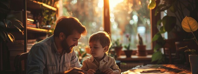father and child spending time together. Father's Day concept. banner
