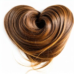 Strands of brown hair in shape of heart, isolated on white