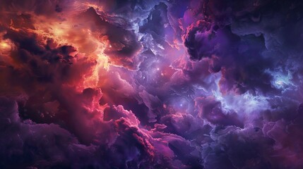 
Imagine a surreal sky filled with stormy clouds, transitioning from dark purples and reds to light blues and yellows. This striking image evokes a range of concepts