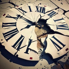 Shattered Sundial, Pieces of a broken sundial scattered, with shadows still marking time - obrazy, fototapety, plakaty