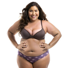 Obraz premium Woman in a slightly overweight bikini, showing all her happiness in her natural beauty.