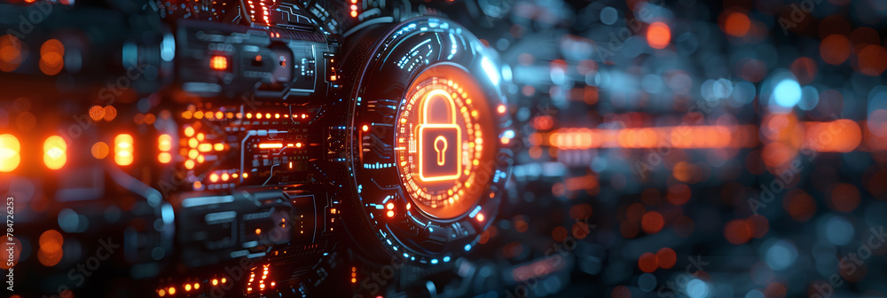 Aufkleber high-tech security gadget: lock shielding digital networks from cyber threats