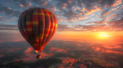 The Exhilarating Hot Air Balloon Ride at Sunrise Over a Vibrant Patchwork Landscape
