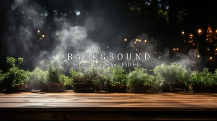 wooden-table-front-night-garden-with-lights-smoke