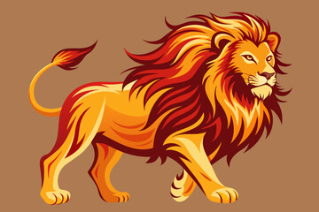 A majestic lion with flowing mane using continuous lines, embodying its regal presence and commanding authority