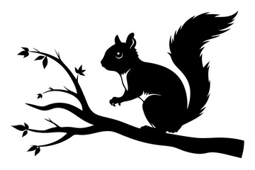 Squirrel on a Tree Branch
black silhouette on white background