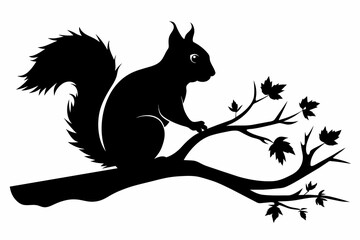 Squirrel on a Tree Branch
black silhouette on white background
