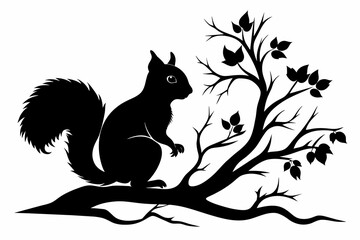 Squirrel on a Tree Branch
black silhouette on white background