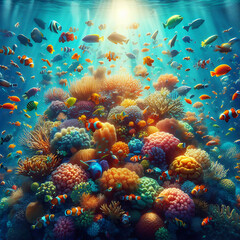 Underwater Coral Reef with Tropical Fish
