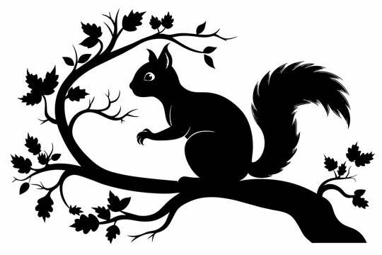 Squirrel on a Tree Branch
black silhouette on white background