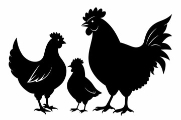 Chicken set of black silhouette vector illustration