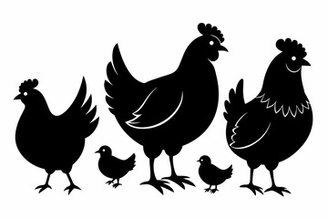 Chicken set of black silhouette vector illustration