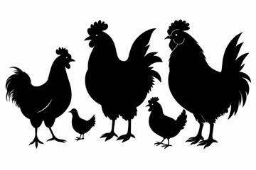Chicken set of black silhouette vector illustration