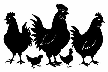 Chicken set of black silhouette vector illustration