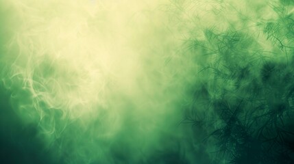 Background in gradient style in green tones with details of flowers and plants. Blurred green background.