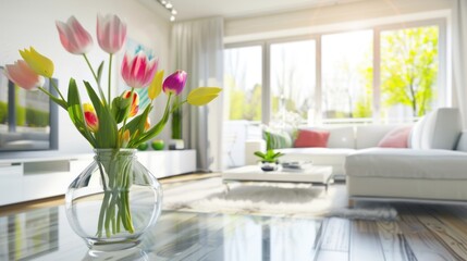 Retro interior design of living room with stylish vintage chair and table, plants, cacti, personal accessories and gold mock up poster frame on the beige wall. Elegant home decor. 