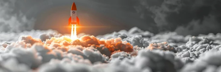 Fotobehang Rocket Launching Into Sky Above Clouds © olegganko