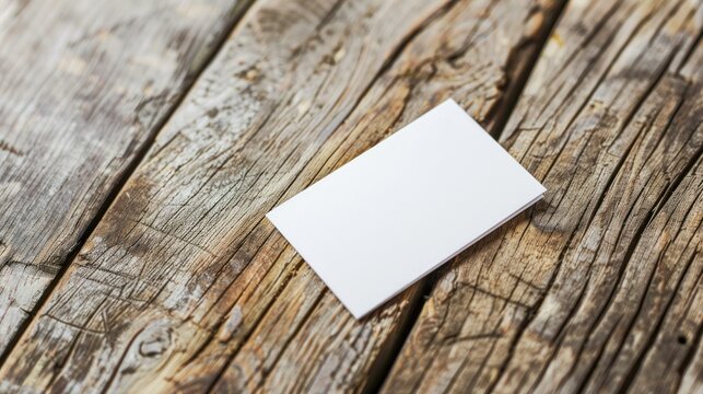 White blank business card mock up presentation on rustic wood table. AI generated image