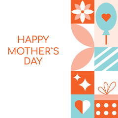 Minimalistic  modern poster for Mather`s day with geometric pattern.  Greeting card concept.