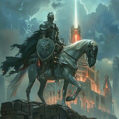 cyber knight on a white horse