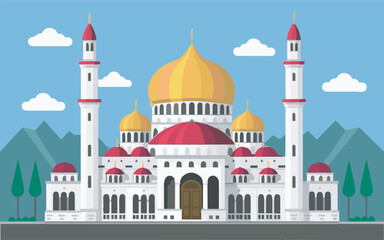 Modern Mosque Illustration for Islamic Designs illustrator, Eid Al-Fitr And Ramadan Design.