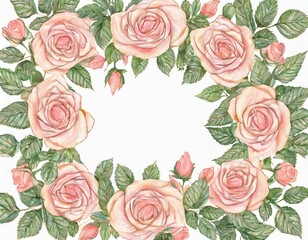 Naklejka premium Pastel pink roses frame. Beautiful flower arrangement for your design