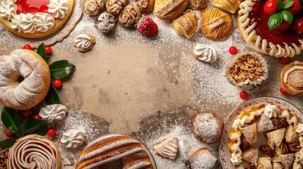 horizontal banner, celebration of Republic Day in Italy, national Italian cuisine, traditional Italian desserts, homemade pastries, copy space, free space for text - Powered by Adobe