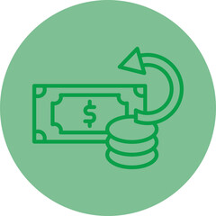 Cash Back Green Line Circle Icon