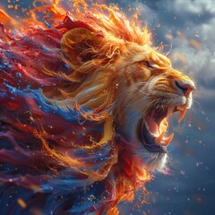 Roaring Rush: A majestic lion in motion, crafted entirely from vibrant paint splashes, exudes power and grace-2