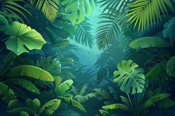 Fototapeta na wymiar Green tropical forest, backgound illustration concept