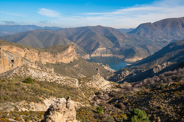 Embalse de Canales Reservoir in Guejar Sierra, province of Granada, Andalusia, Spain. Picturesque...
