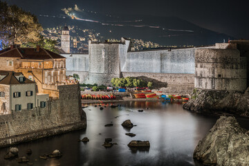 Scenic Night View of Dubrovnik Old Town seen from Fort Lovrijenac, Croata