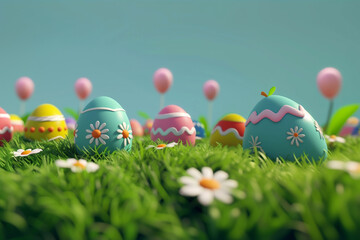 Beautiful Easter background with colorful Easter eggs. 3d animation .