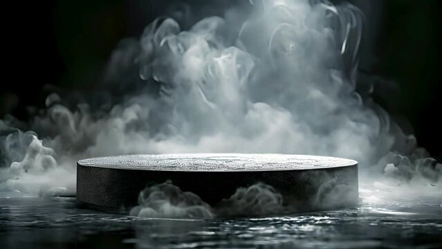 black stone podium with smoke in background with dark minimalist vibes