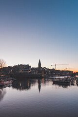Morning dawn over the historic and commercial city of Ghent in western Belgium. Sunrise at the...